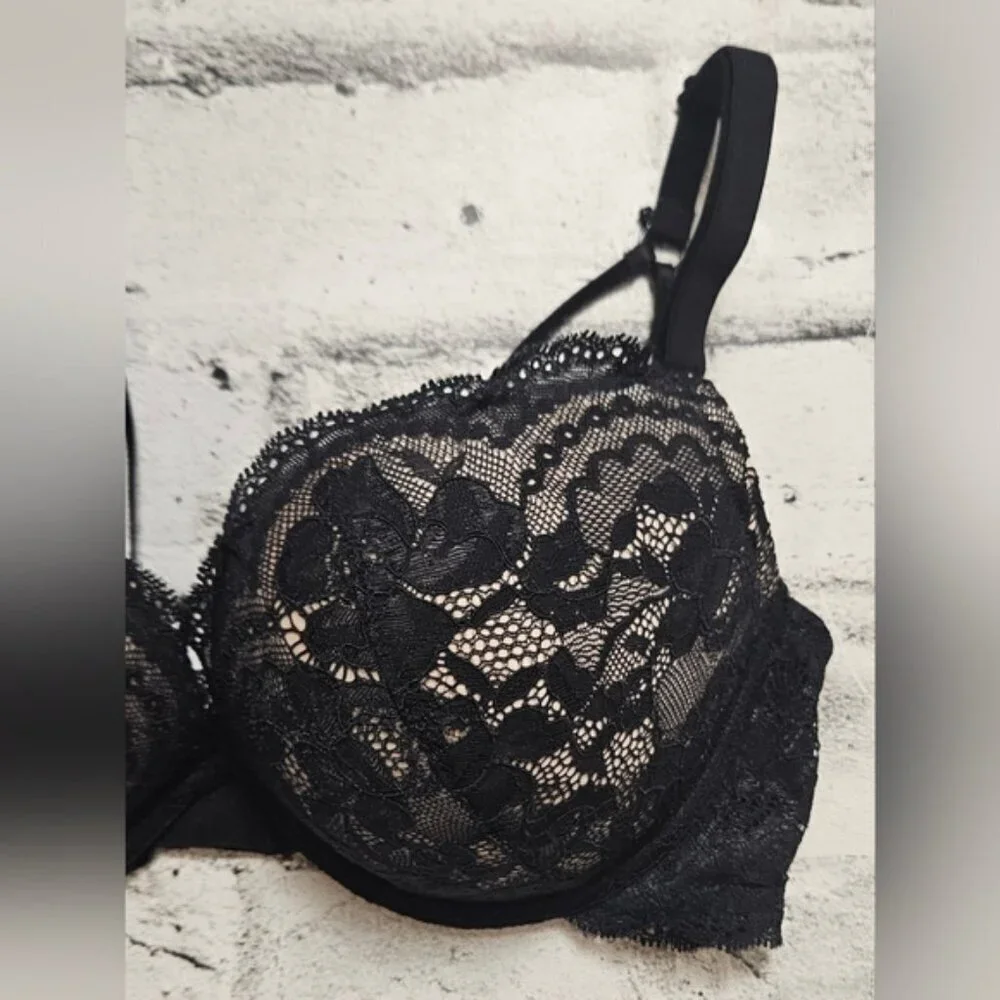 Black Lace Push Up Bra 36C Underwire Padded Sexy Lingerie La Senza
